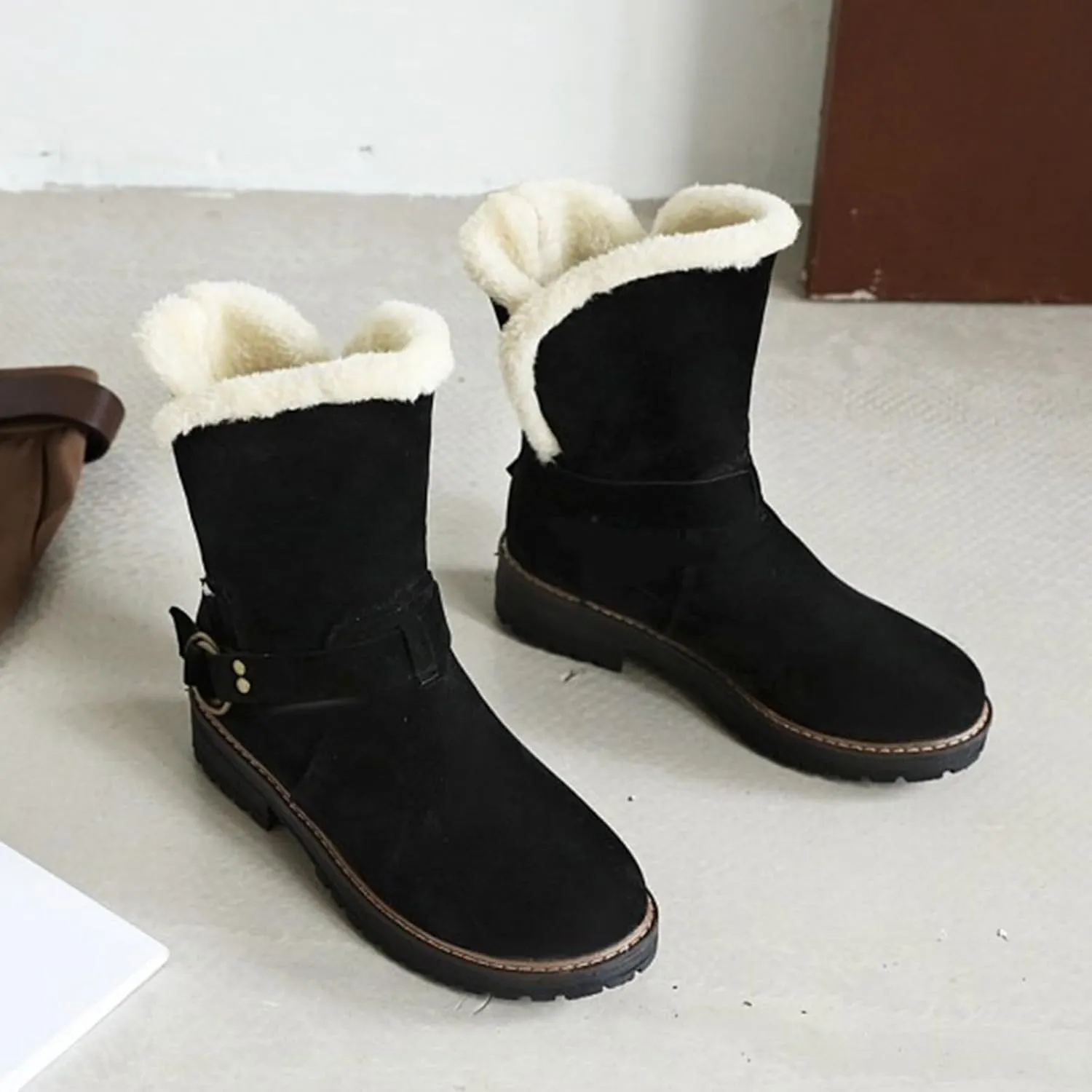Womens Boots Fashion Fully Fur Lined Thick Sole Side Zipper Boots for Women Soft Cozy Warm Snow Boots for Women