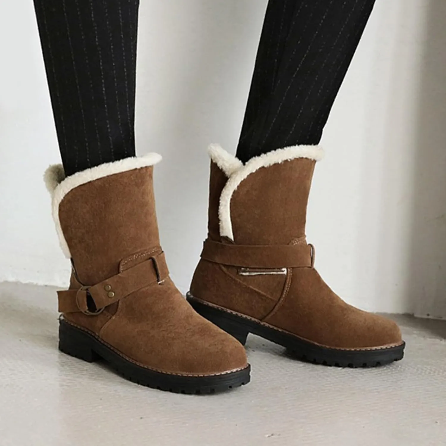 Womens Boots Fashion Fully Fur Lined Thick Sole Side Zipper Boots for Women Soft Cozy Warm Snow Boots for Women