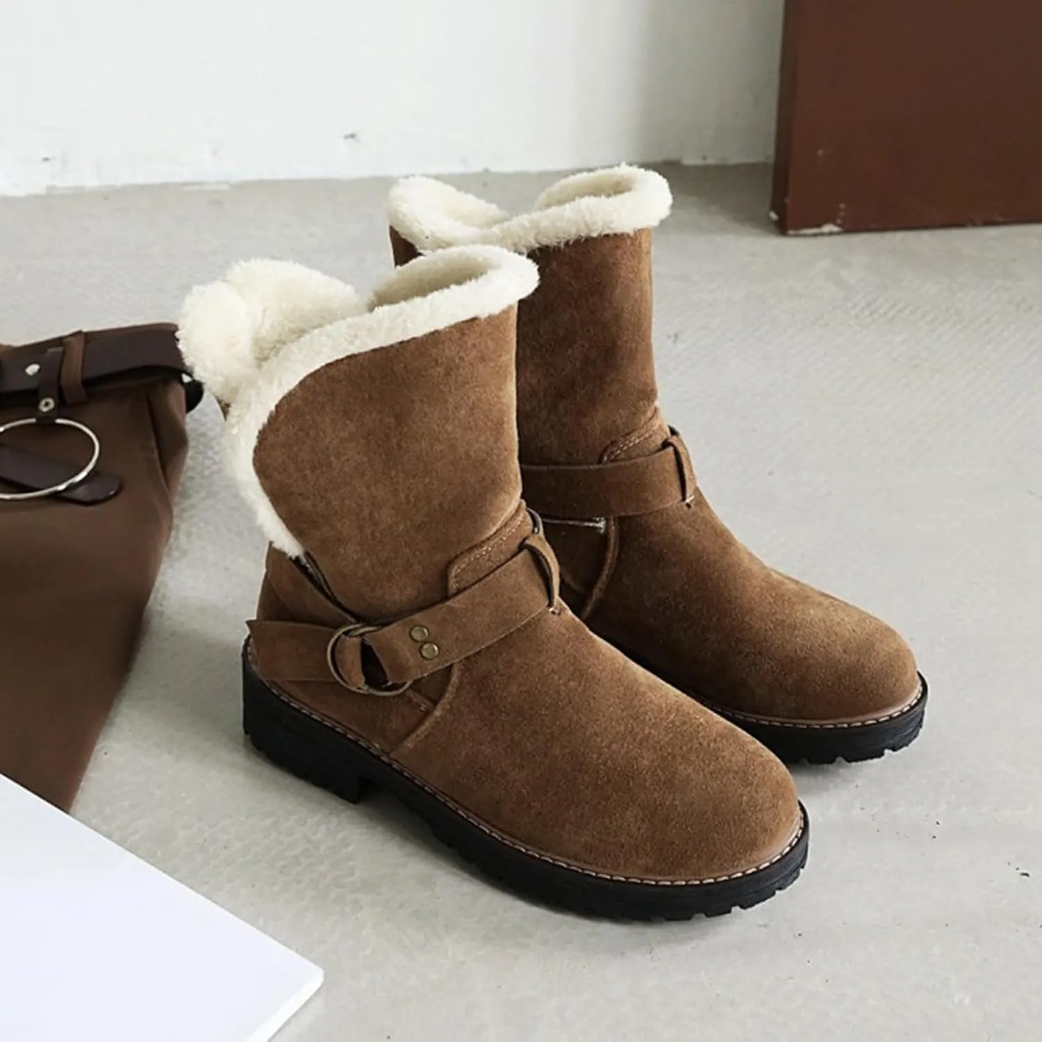 Womens Boots Fashion Fully Fur Lined Thick Sole Side Zipper Boots for Women Soft Cozy Warm Snow Boots for Women