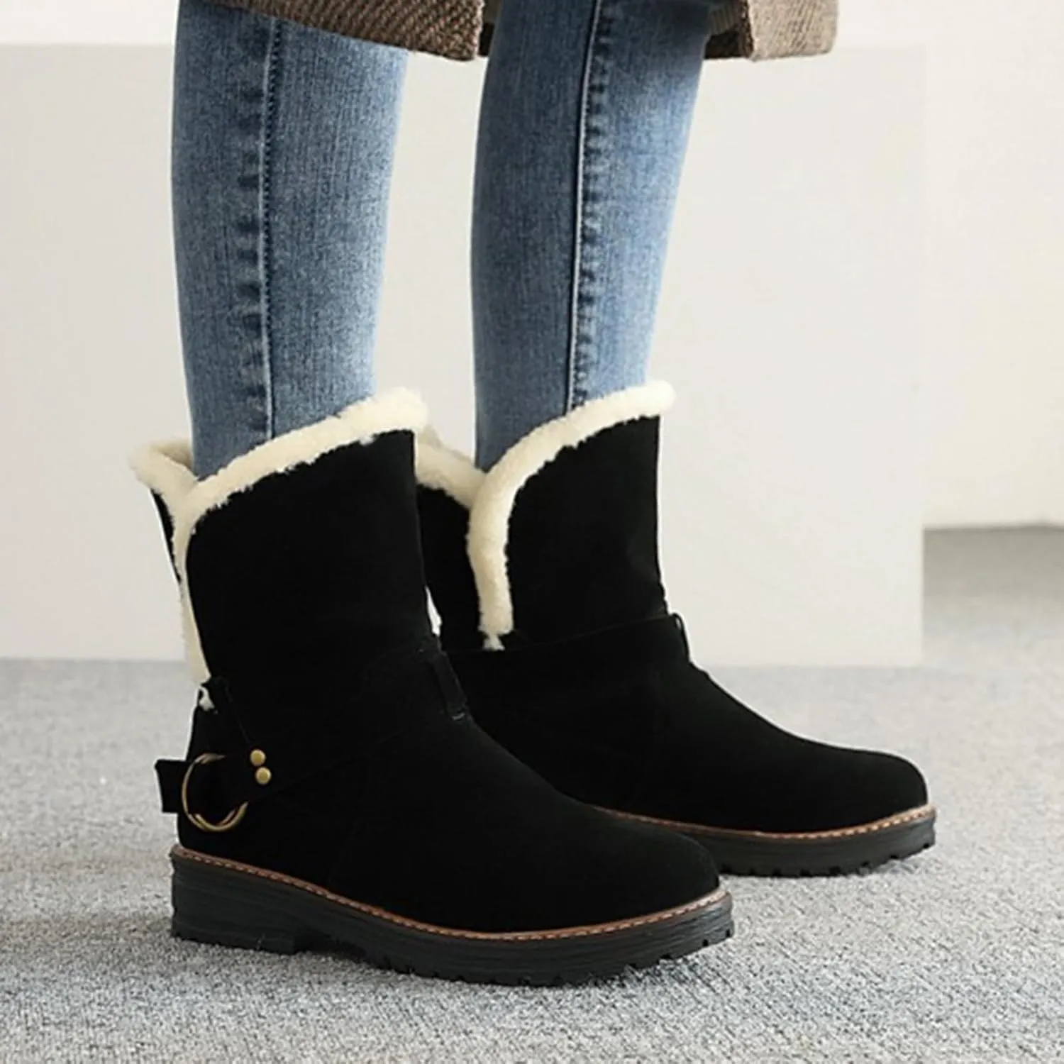 Womens Boots Fashion Fully Fur Lined Thick Sole Side Zipper Boots for Women Soft Cozy Warm Snow Boots for Women
