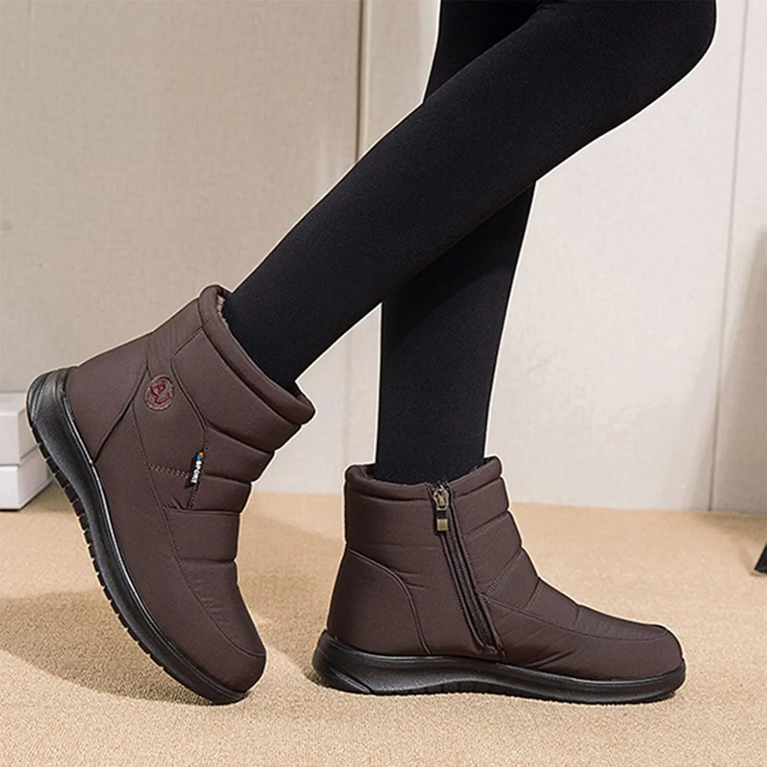 Womens Boots Fuzzy Fur Lined Thick Sole Zipper Fashion Boots for Women Soft PU Leather Warm Snow Boots for Women