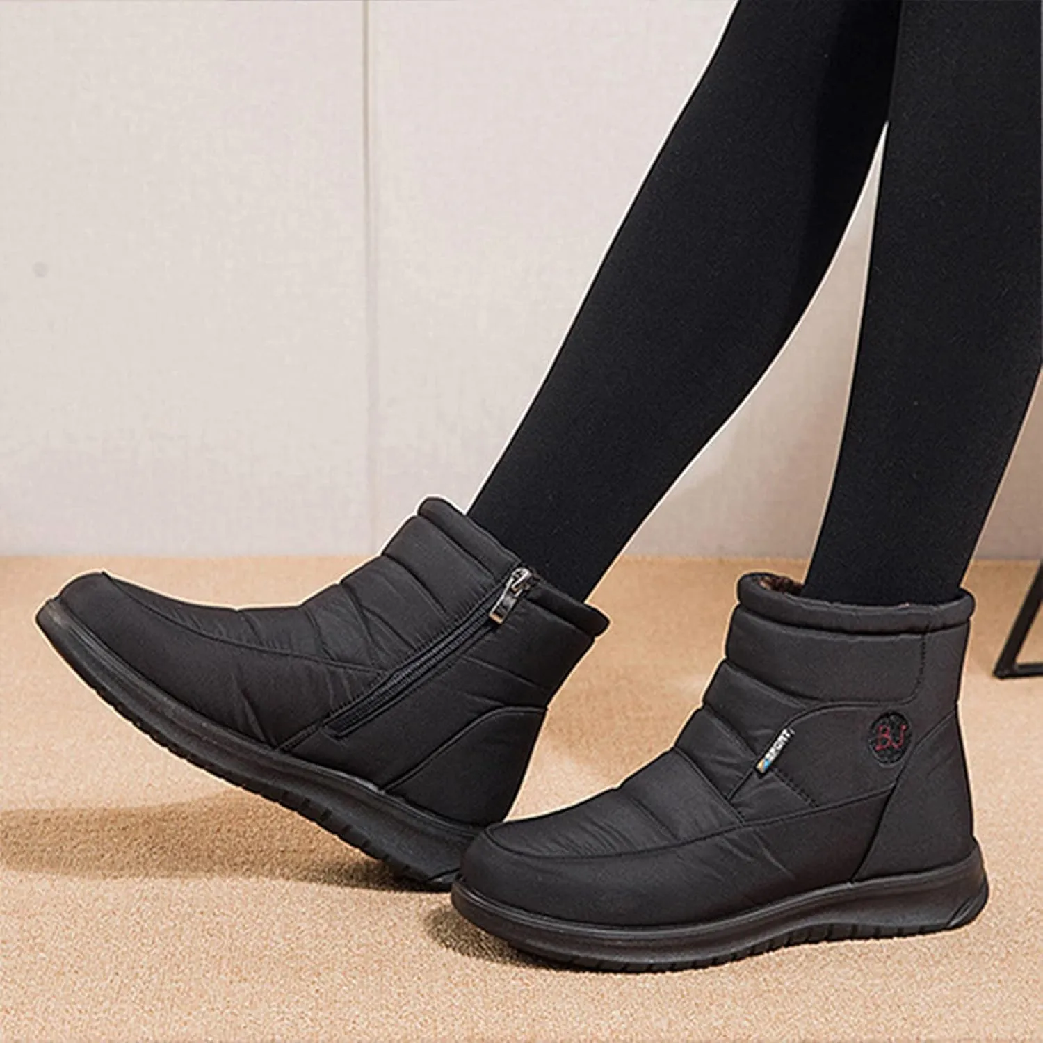 Womens Boots Fuzzy Fur Lined Thick Sole Zipper Fashion Boots for Women Soft PU Leather Warm Snow Boots for Women