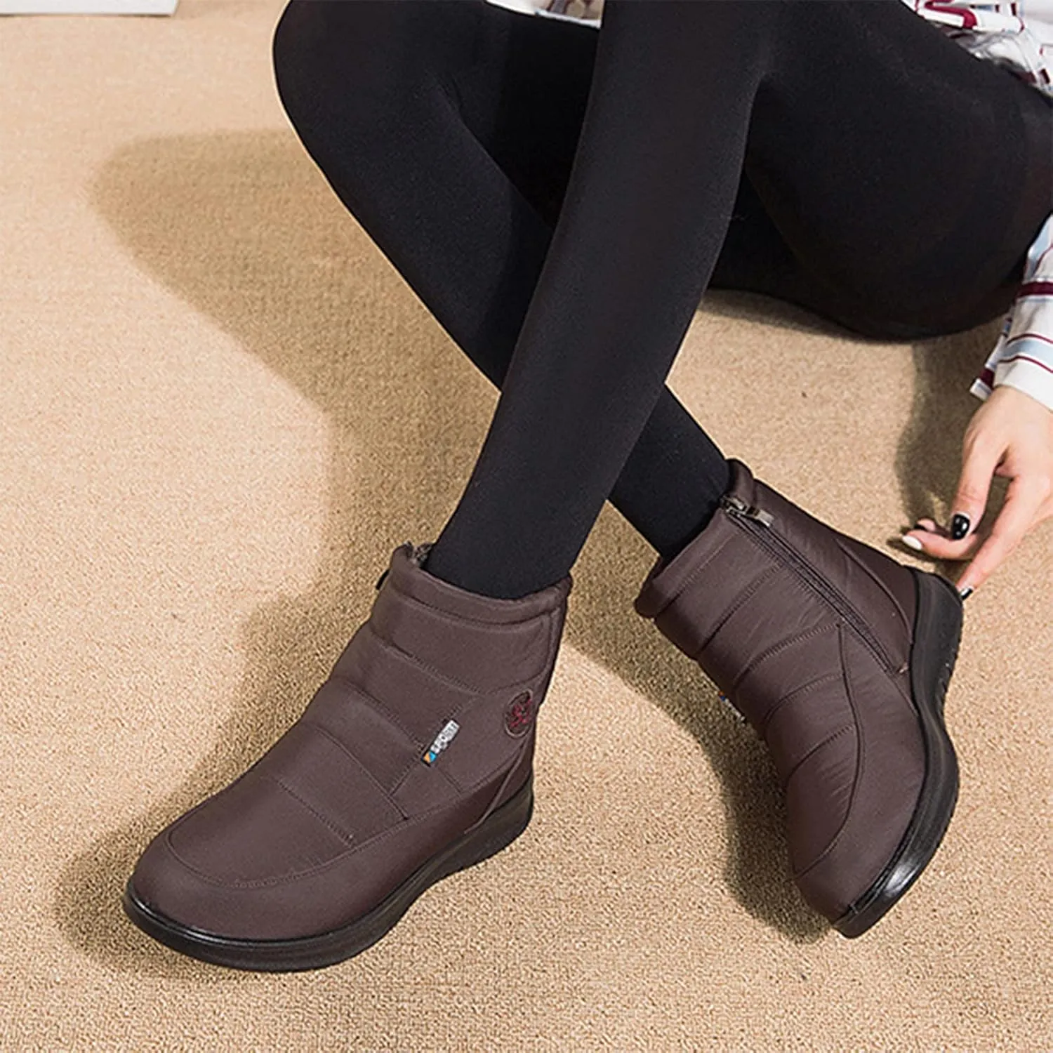 Womens Boots Fuzzy Fur Lined Thick Sole Zipper Fashion Boots for Women Soft PU Leather Warm Snow Boots for Women