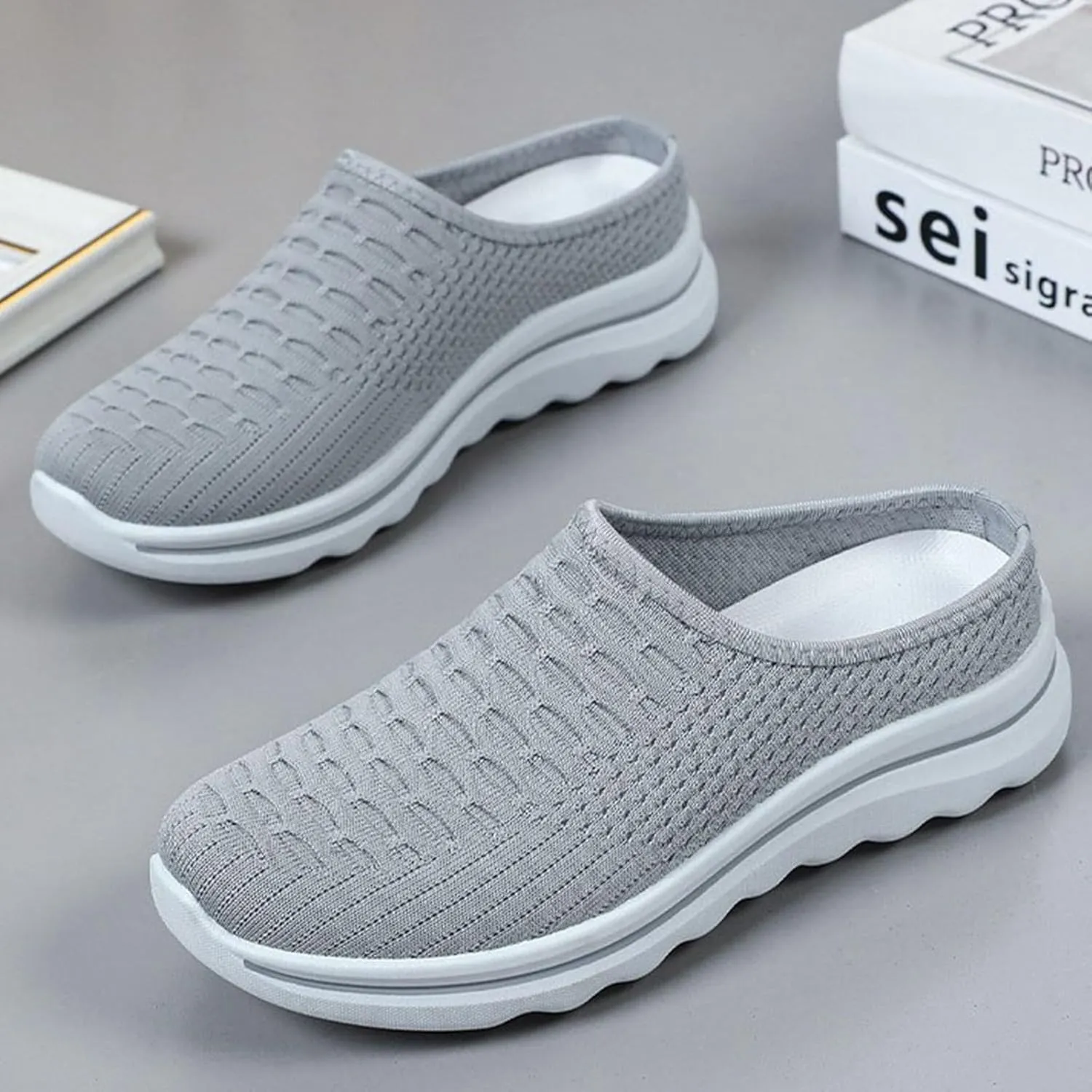 Women's Casual Slip On Shoes Breathable Flat Thick Sole Round Toe Fabric Loafers Comfortable Walking Footwear for