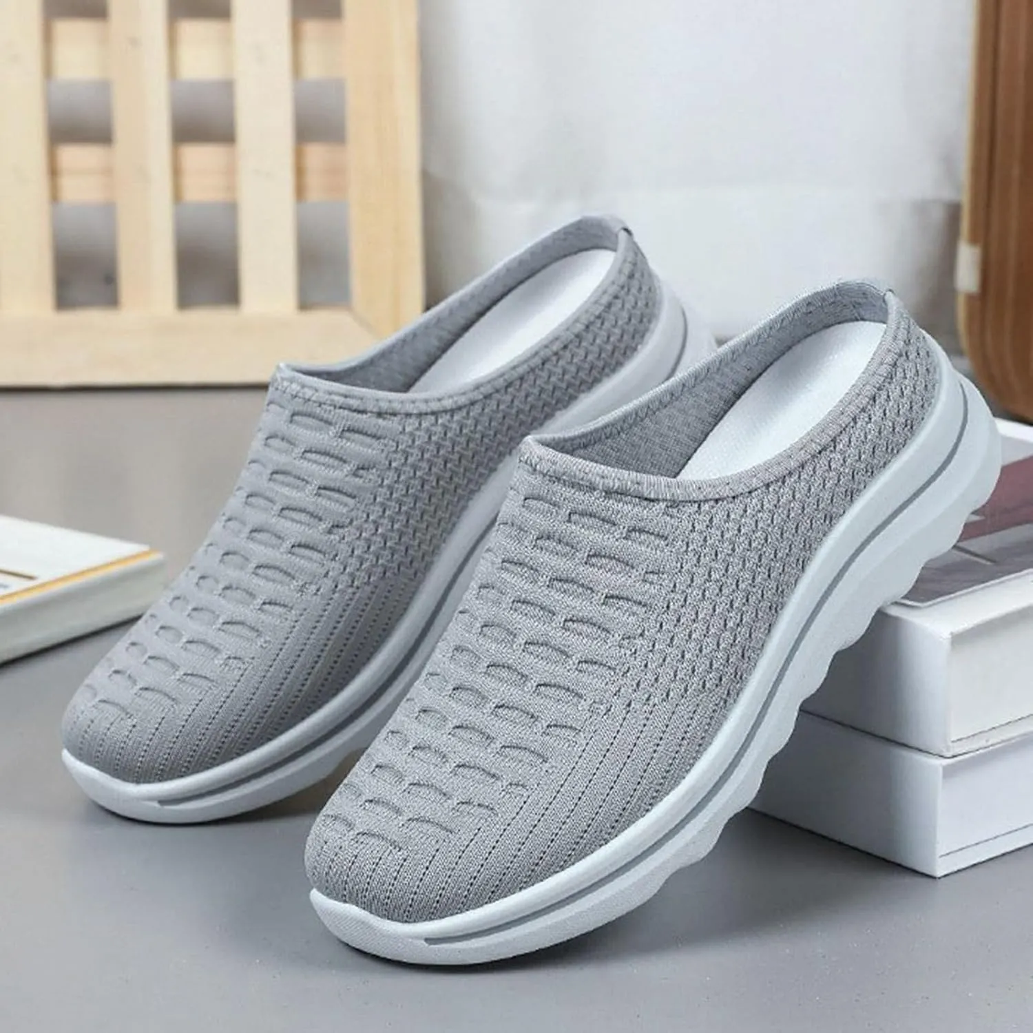 Women's Casual Slip On Shoes Breathable Flat Thick Sole Round Toe Fabric Loafers Comfortable Walking Footwear for
