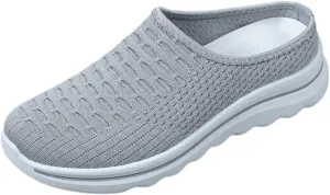 Women's Casual Slip On Shoes Breathable Flat Thick Sole Round Toe Fabric Loafers Comfortable Walking Footwear for