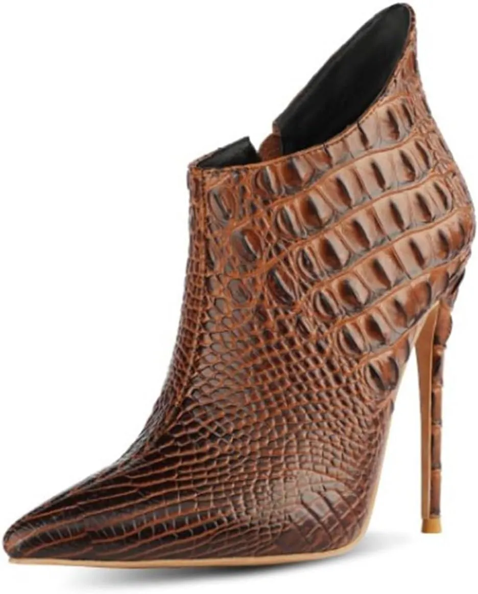 Women's Fashion Snakeskin Stiletto High Heels Ankle Boots Sexy Side Zipper Booties Elegant Business Leather Short Boots