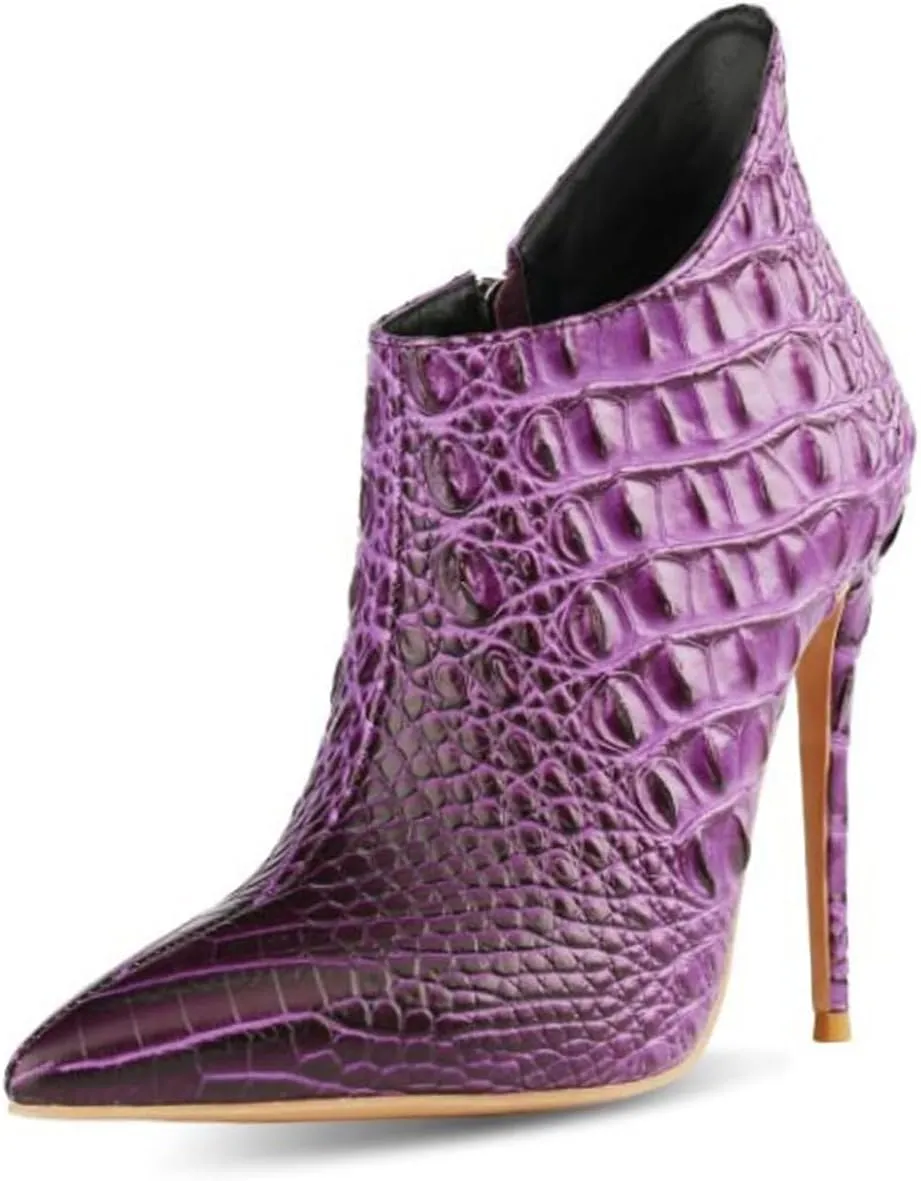 Women's Fashion Snakeskin Stiletto High Heels Ankle Boots Sexy Side Zipper Booties Elegant Business Leather Short Boots