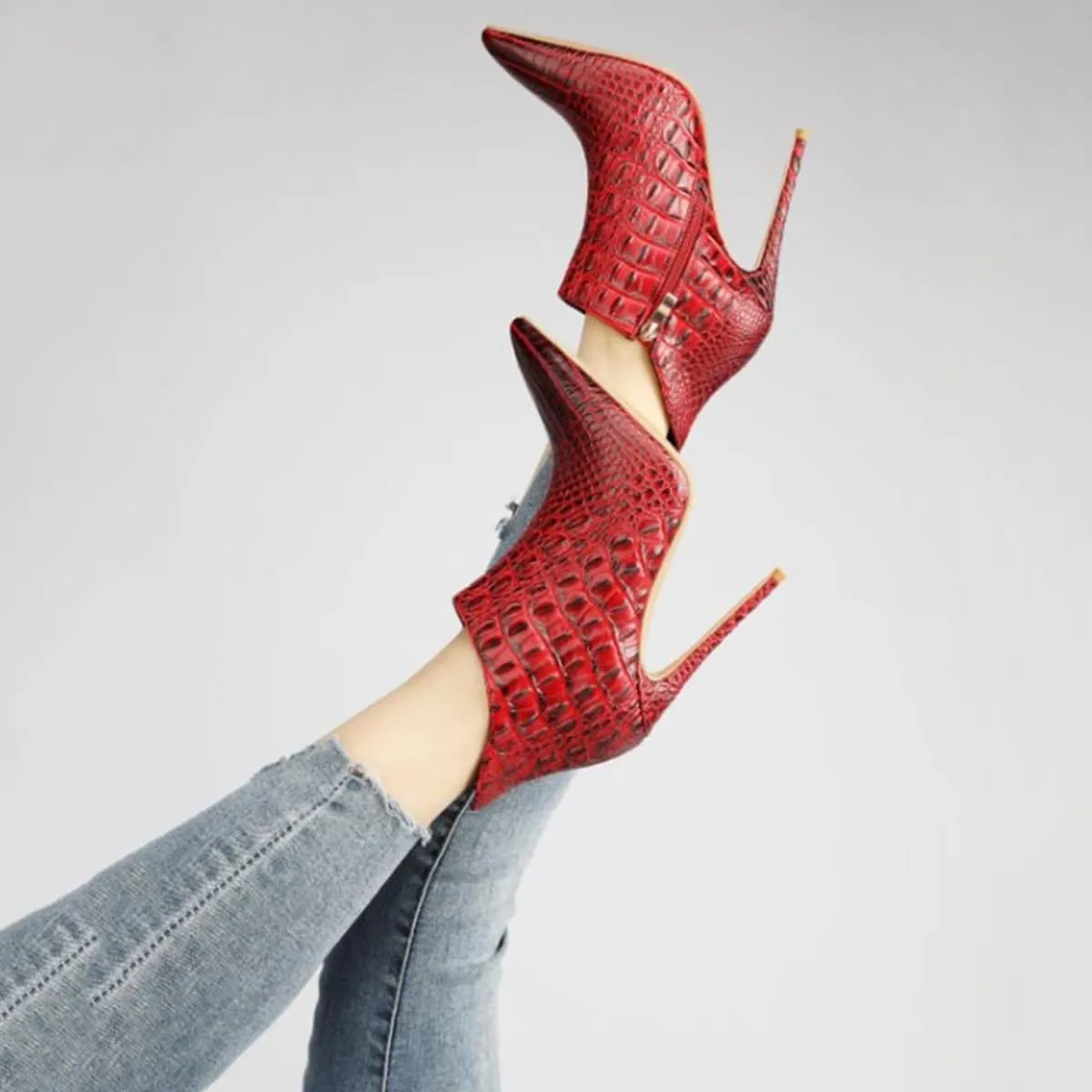 Women's Fashion Snakeskin Stiletto High Heels Ankle Boots Sexy Side Zipper Booties Elegant Business Leather Short Boots