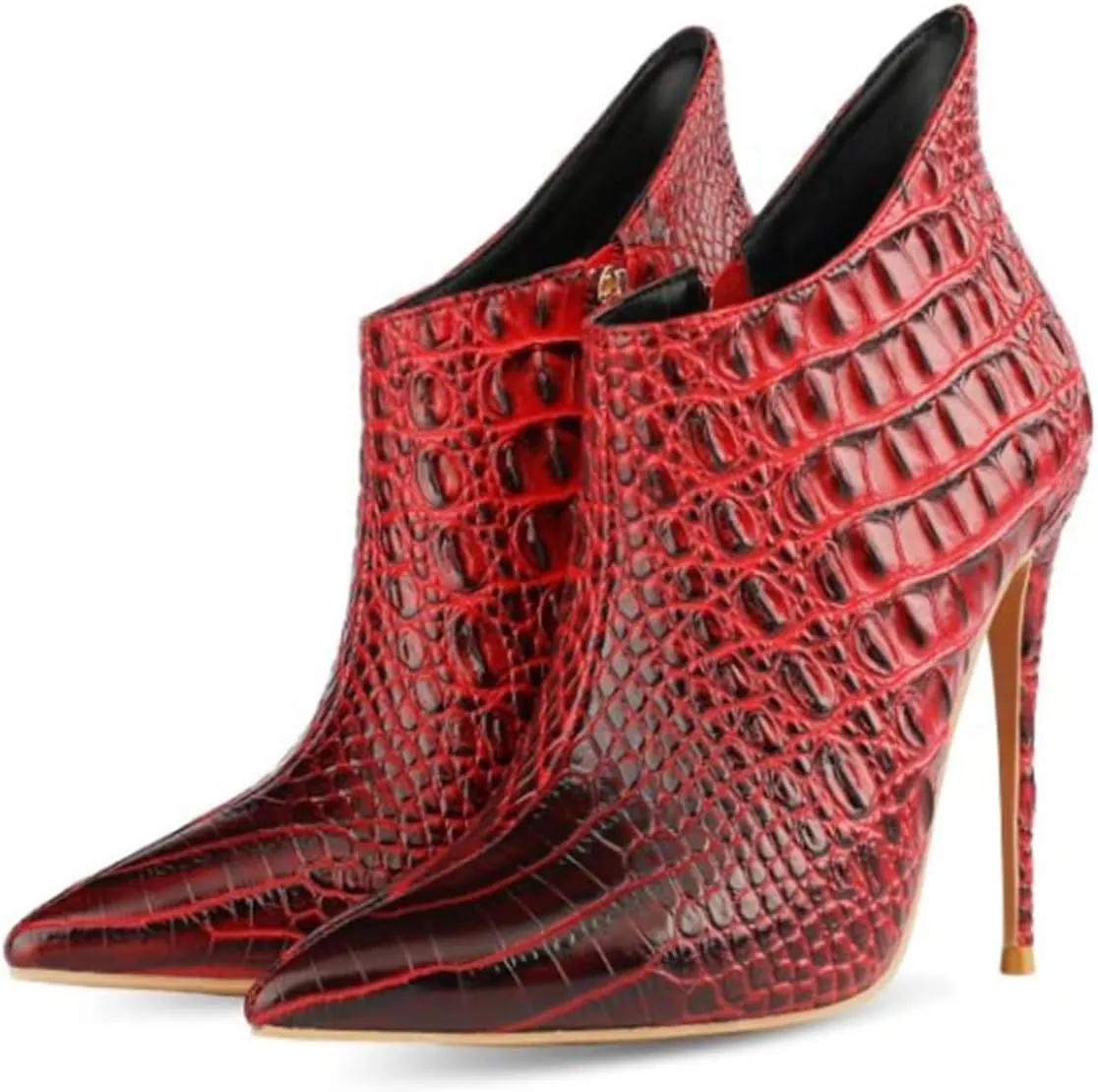 Women's Fashion Snakeskin Stiletto High Heels Ankle Boots Sexy Side Zipper Booties Elegant Business Leather Short Boots