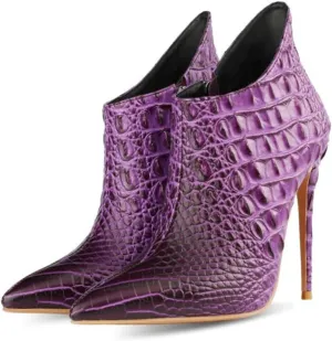 Women's Fashion Snakeskin Stiletto High Heels Ankle Boots Sexy Side Zipper Booties Elegant Business Leather Short Boots