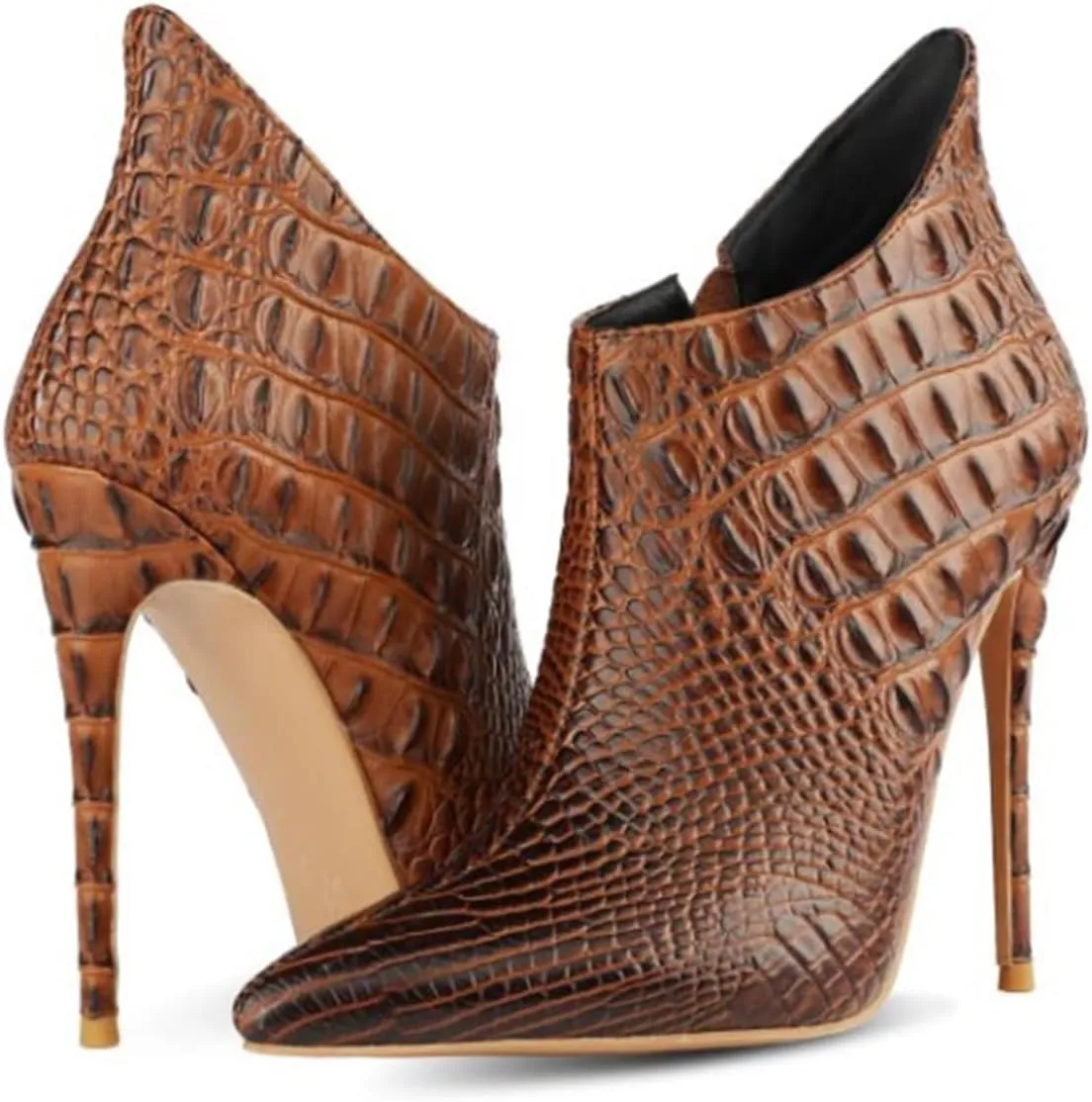 Women's Fashion Snakeskin Stiletto High Heels Ankle Boots Sexy Side Zipper Booties Elegant Business Leather Short Boots
