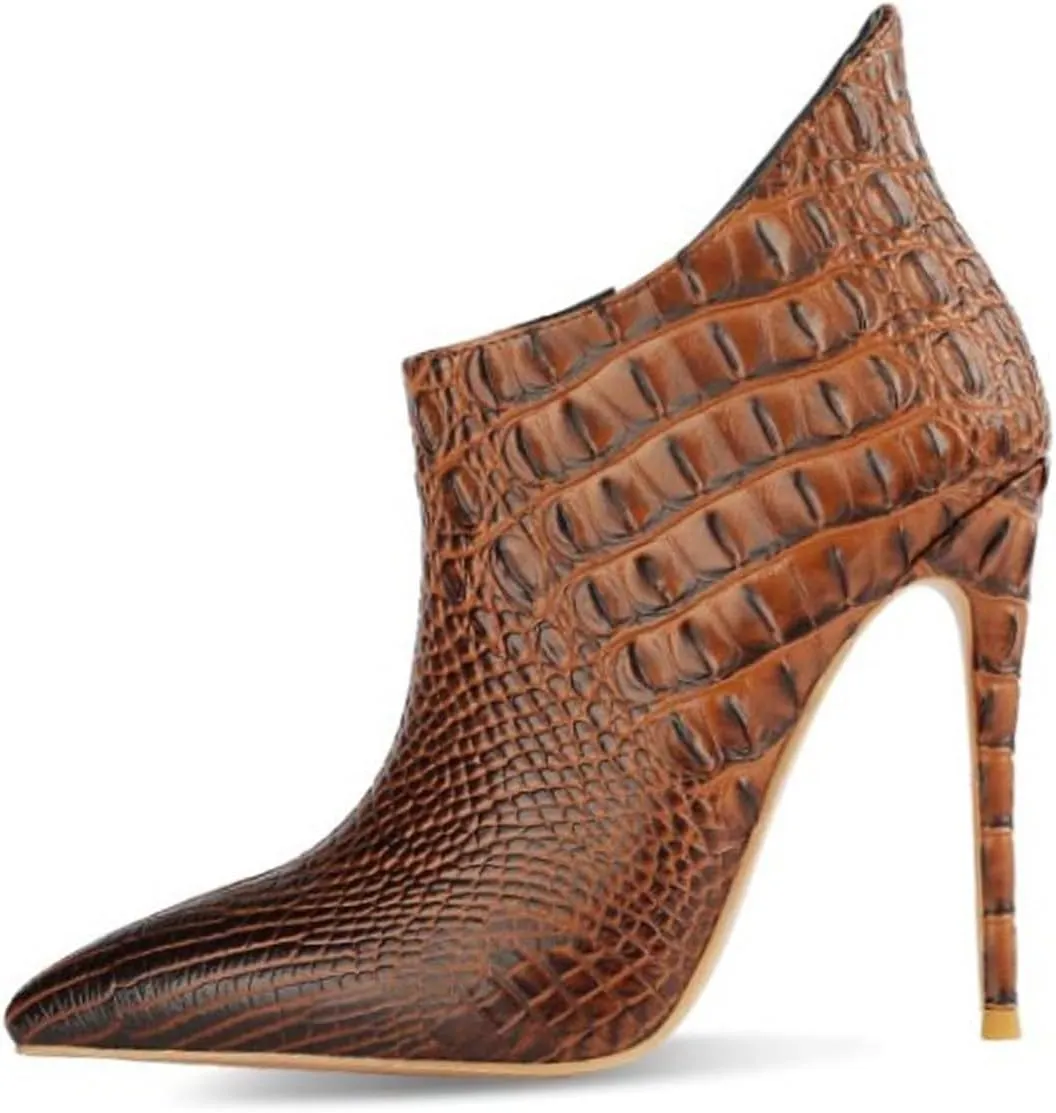 Women's Fashion Snakeskin Stiletto High Heels Ankle Boots Sexy Side Zipper Booties Elegant Business Leather Short Boots