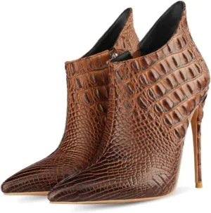 Women's Fashion Snakeskin Stiletto High Heels Ankle Boots Sexy Side Zipper Booties Elegant Business Leather Short Boots