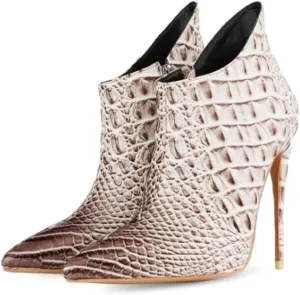 Women's Fashion Snakeskin Stiletto High Heels Ankle Boots Sexy Side Zipper Booties Elegant Business Leather Short Boots