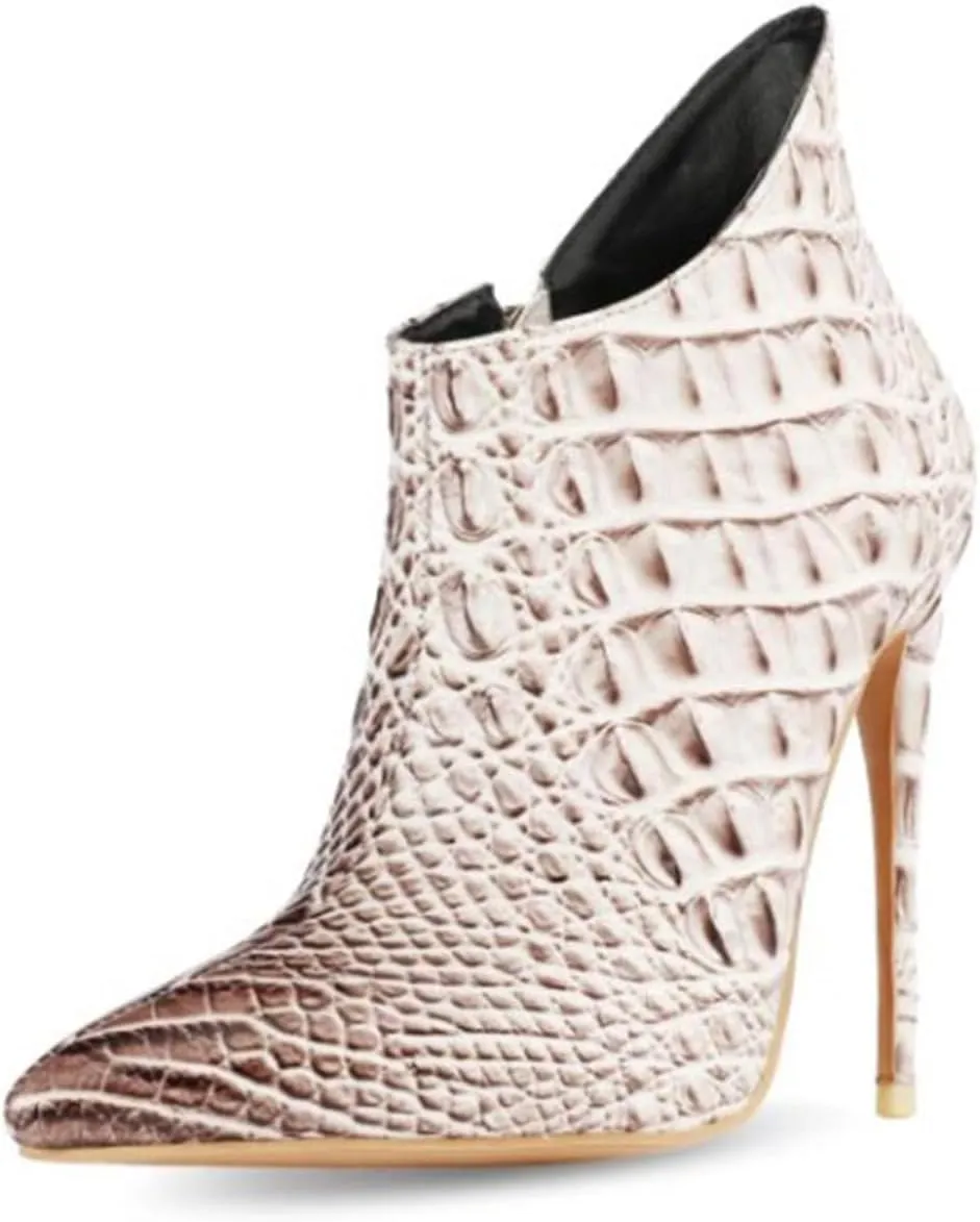 Women's Fashion Snakeskin Stiletto High Heels Ankle Boots Sexy Side Zipper Booties Elegant Business Leather Short Boots