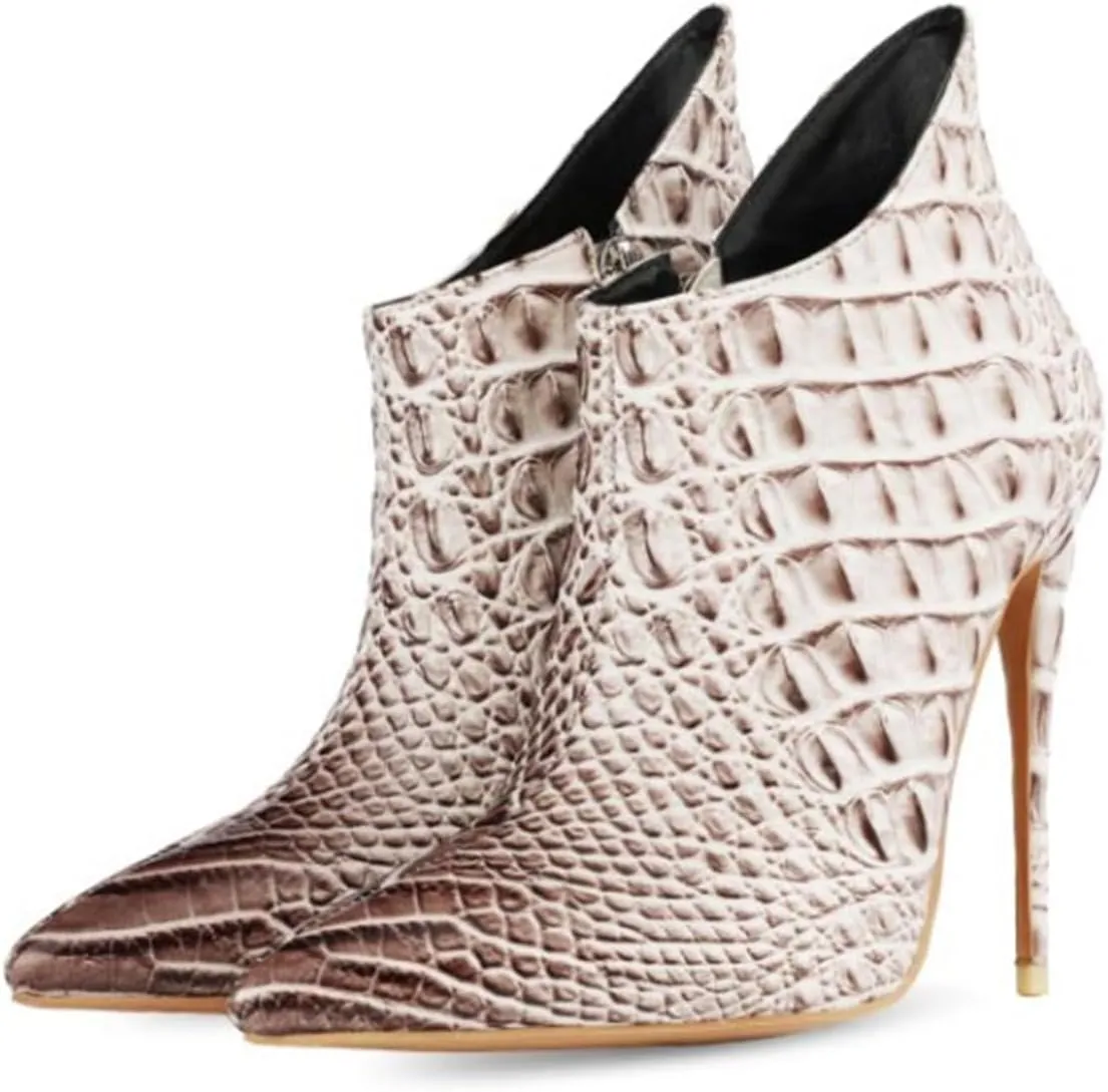 Women's Fashion Snakeskin Stiletto High Heels Ankle Boots Sexy Side Zipper Booties Elegant Business Leather Short Boots