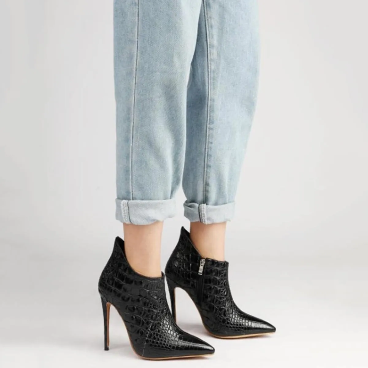 Women's Fashion Snakeskin Stiletto High Heels Ankle Boots Sexy Side Zipper Booties Elegant Business Leather Short Boots
