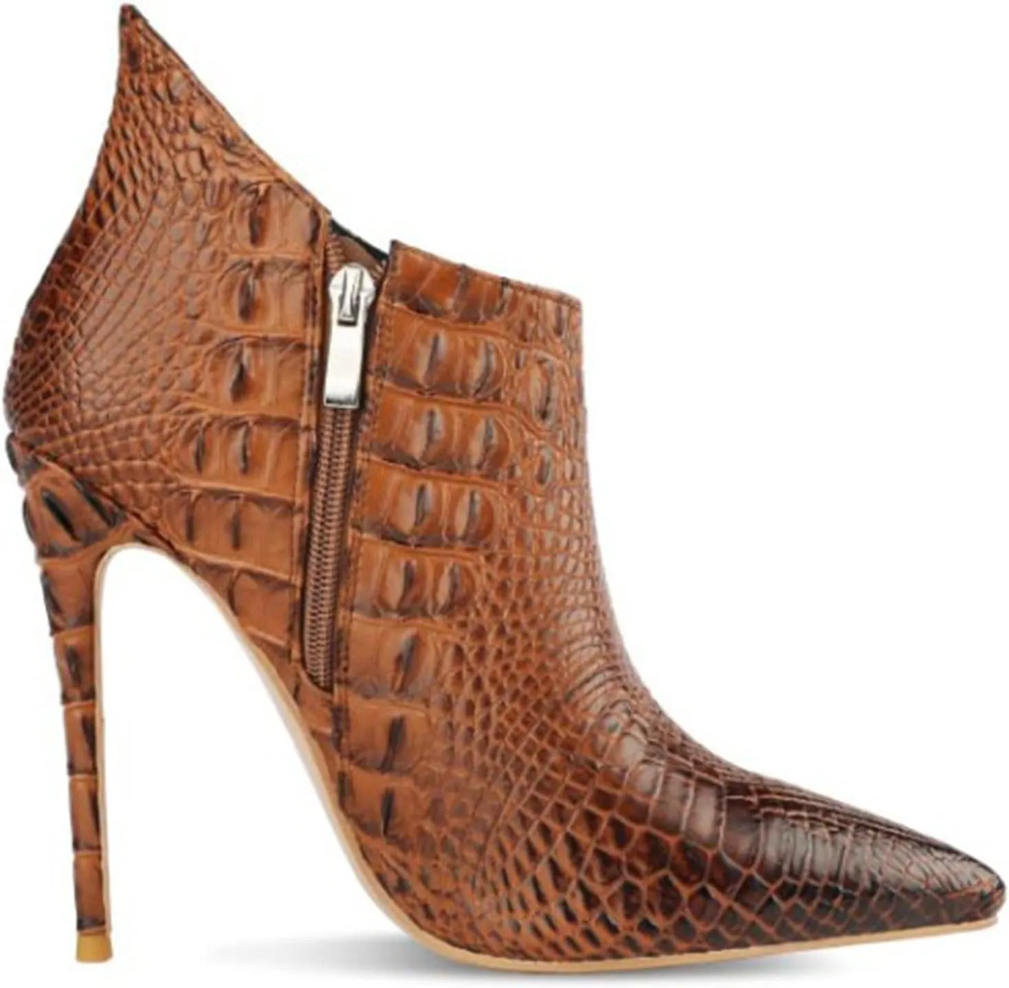 Women's Fashion Snakeskin Stiletto High Heels Ankle Boots Sexy Side Zipper Booties Elegant Business Leather Short Boots
