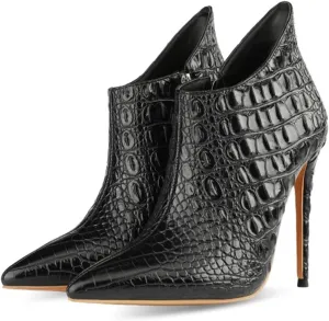 Women's Fashion Snakeskin Stiletto High Heels Ankle Boots Sexy Side Zipper Booties Elegant Business Leather Short Boots