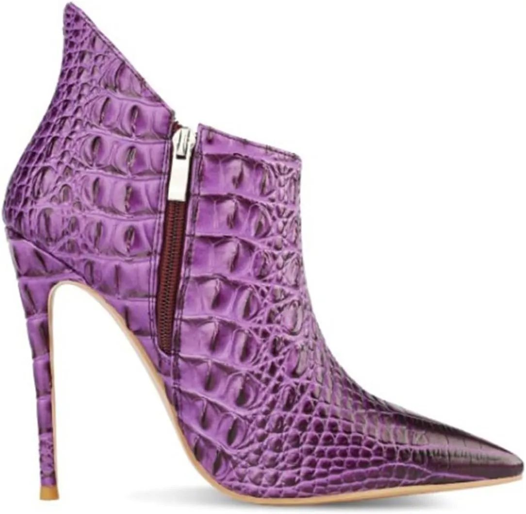Women's Fashion Snakeskin Stiletto High Heels Ankle Boots Sexy Side Zipper Booties Elegant Business Leather Short Boots