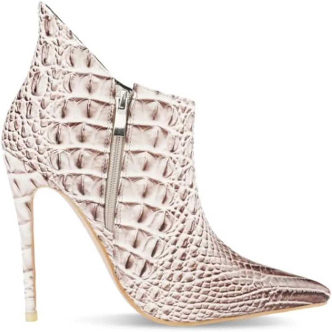 Women's Fashion Snakeskin Stiletto High Heels Ankle Boots Sexy Side Zipper Booties Elegant Business Leather Short Boots