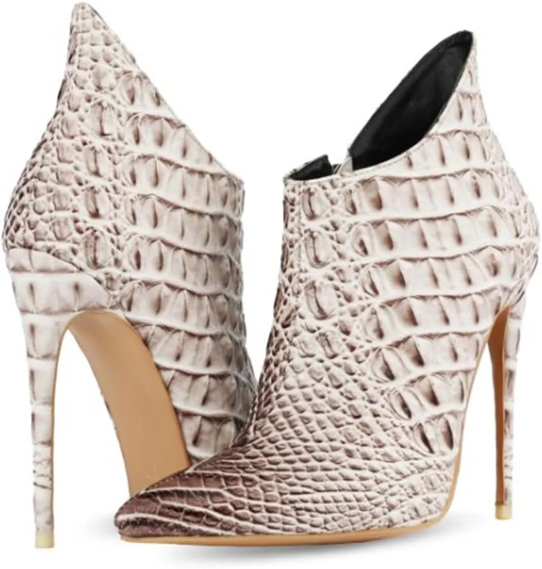Women's Fashion Snakeskin Stiletto High Heels Ankle Boots Sexy Side Zipper Booties Elegant Business Leather Short Boots