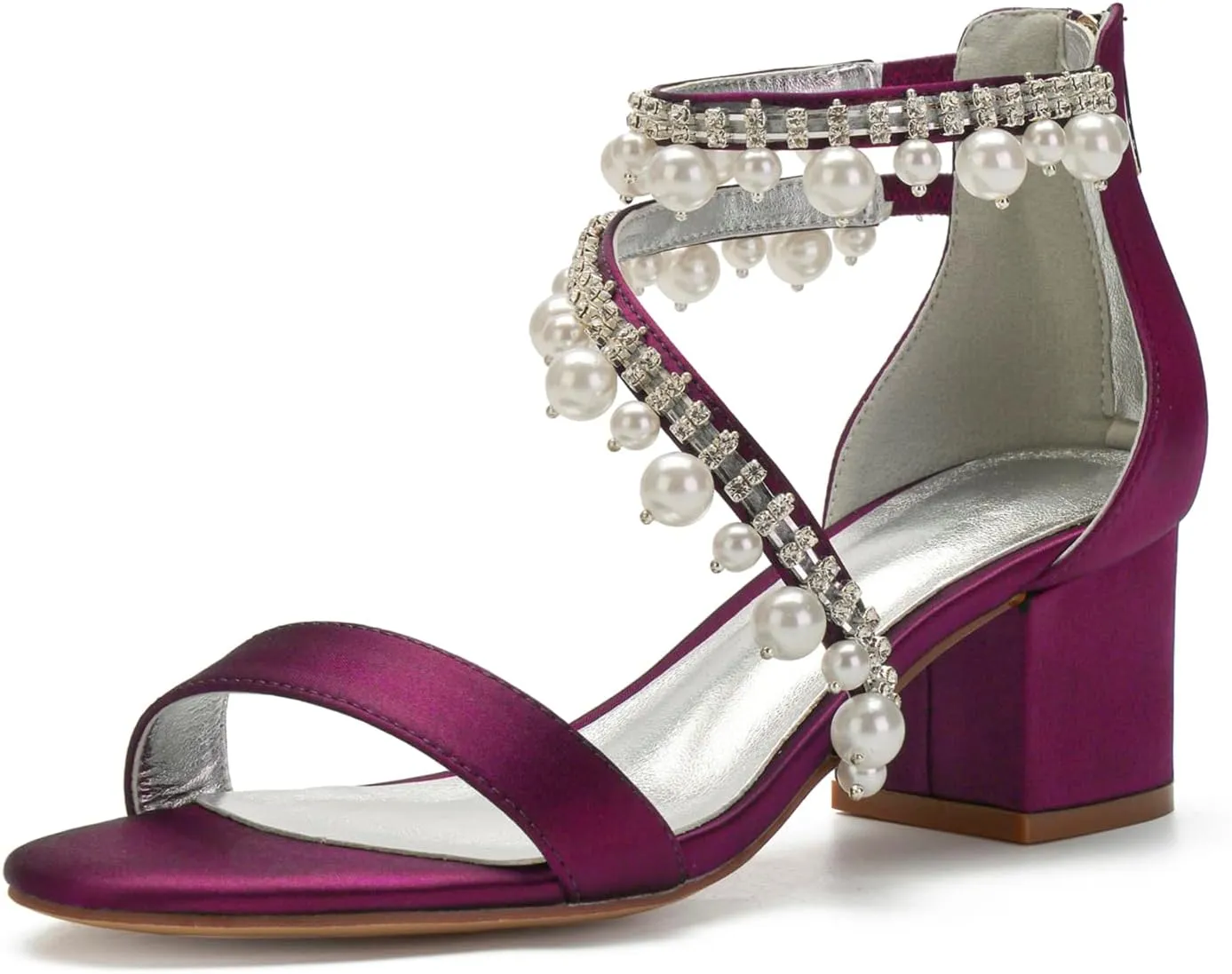 Women's High Heels Open Toe with Wedding Ankle Strap Bride Heels Block Sandals Bridal Shoes Evening Party Dress Comfortable Square Toe,Purple,6
