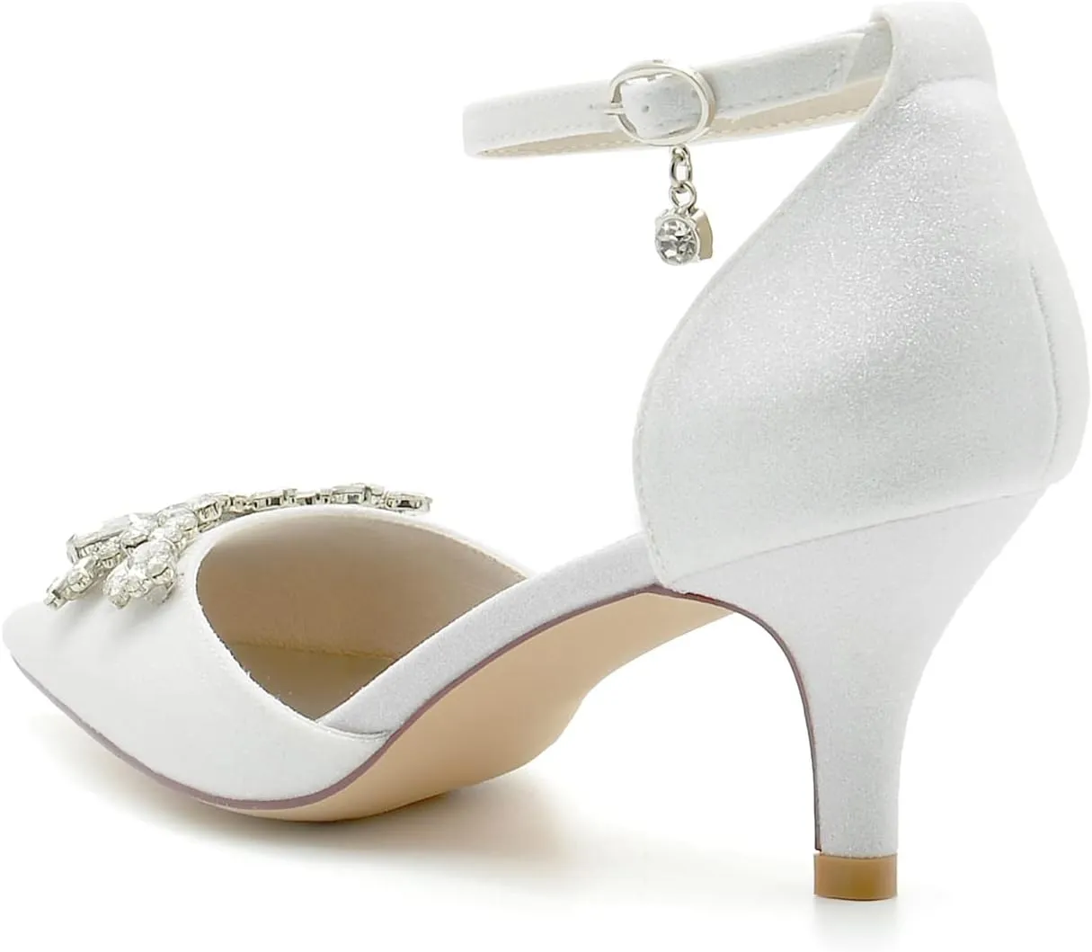 Women's Kitten mid Heeled Wedding Shoes for Bride Pointy Toe Glitter Bridal Shoes Dress Party Dressy Pumps