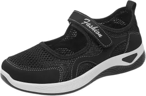 Women's Non Slip Tennis Sneakers Casual Vintage Hook Loop Sneakers Breathable Mesh Workout Shoes Elderly Shoes