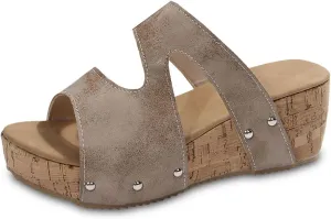 Women's Platform Wedge Sandals Open Toe Summer Slippers Casual Comfortable Thick Sole Leather Slides for Walking