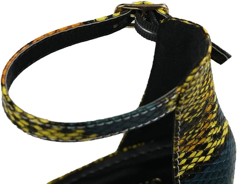 Women's Snake Skin Sandals Single Band Ankle Strap Chunky Block Heeled Fashion Summer Shoes