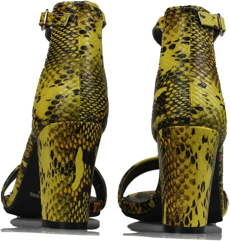 Women's Snake Skin Sandals Single Band Ankle Strap Chunky Block Heeled Fashion Summer Shoes