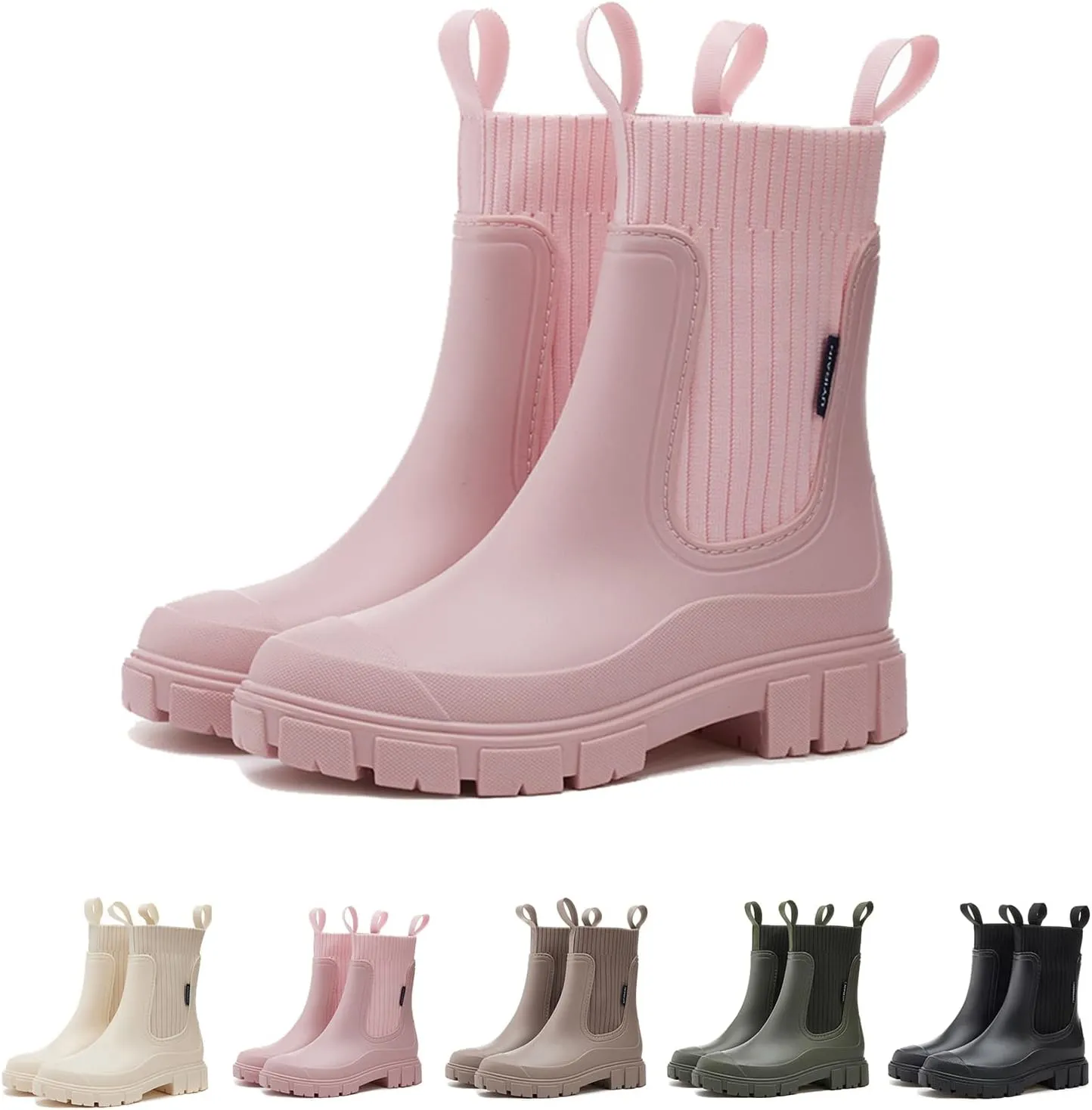 Women's Solid Color Waterproof Rain Boots, Waterproof Non-Slip Thick Sole Boots, Lightweight Stylish Ankle Shoes