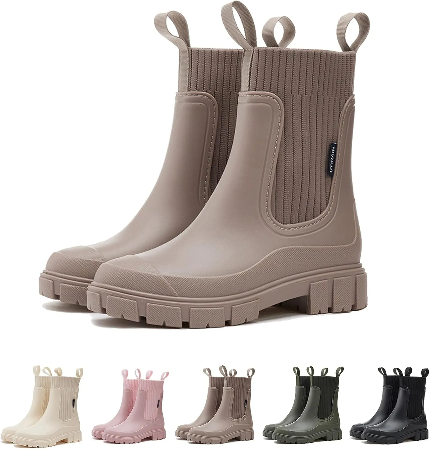 Women's Solid Color Waterproof Rain Boots, Waterproof Non-Slip Thick Sole Boots, Lightweight Stylish Ankle Shoes