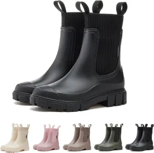 Women's Solid Color Waterproof Rain Boots, Waterproof Non-Slip Thick Sole Boots, Lightweight Stylish Ankle Shoes