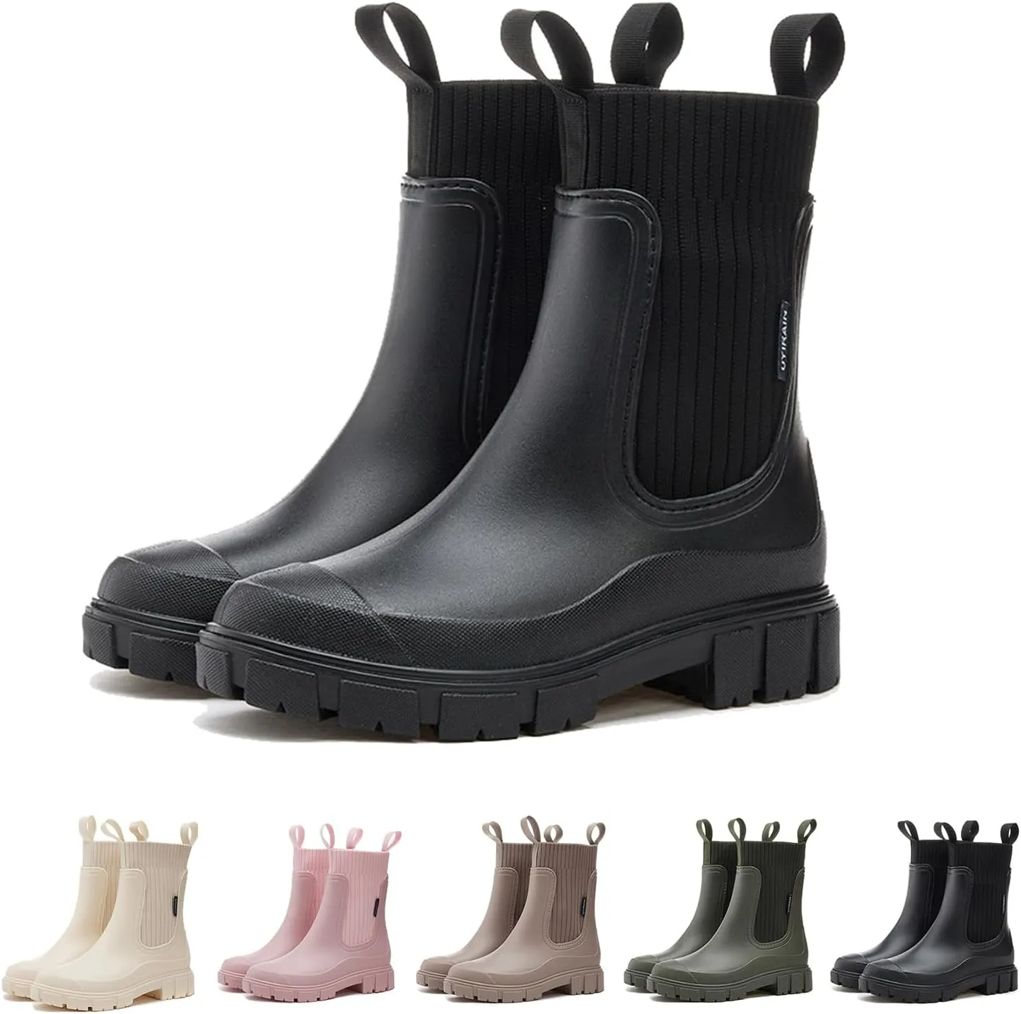 Women's Solid Color Waterproof Rain Boots, Waterproof Non-Slip Thick Sole Boots, Lightweight Stylish Ankle Shoes
