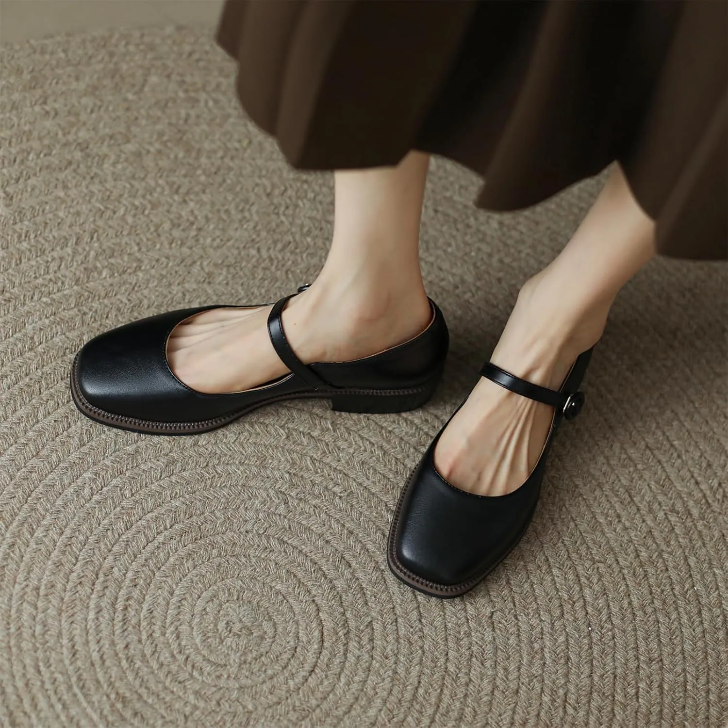 Women's Square Closed Pump Loafers Pull-On Buckle Metallic Strap Comfortable Chunky Low Heel Office Student Work Casual Comfortable Fashion Business Daily Wear Dress Shoes