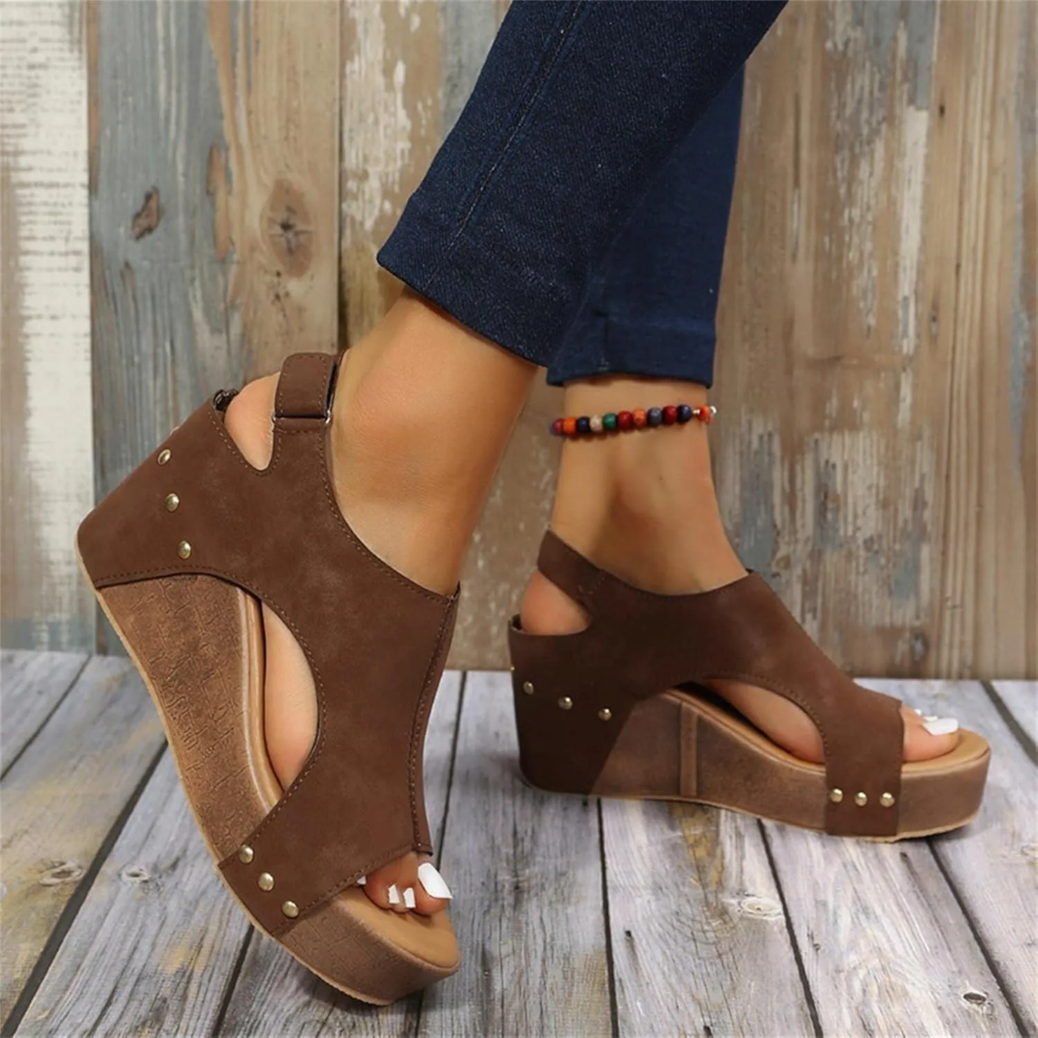 Womens Summer Fashion Open Toe Breathable Flatform Wedge Heel Sandals Thick Sole Non Slip Shoes with Arch Support for Comfort