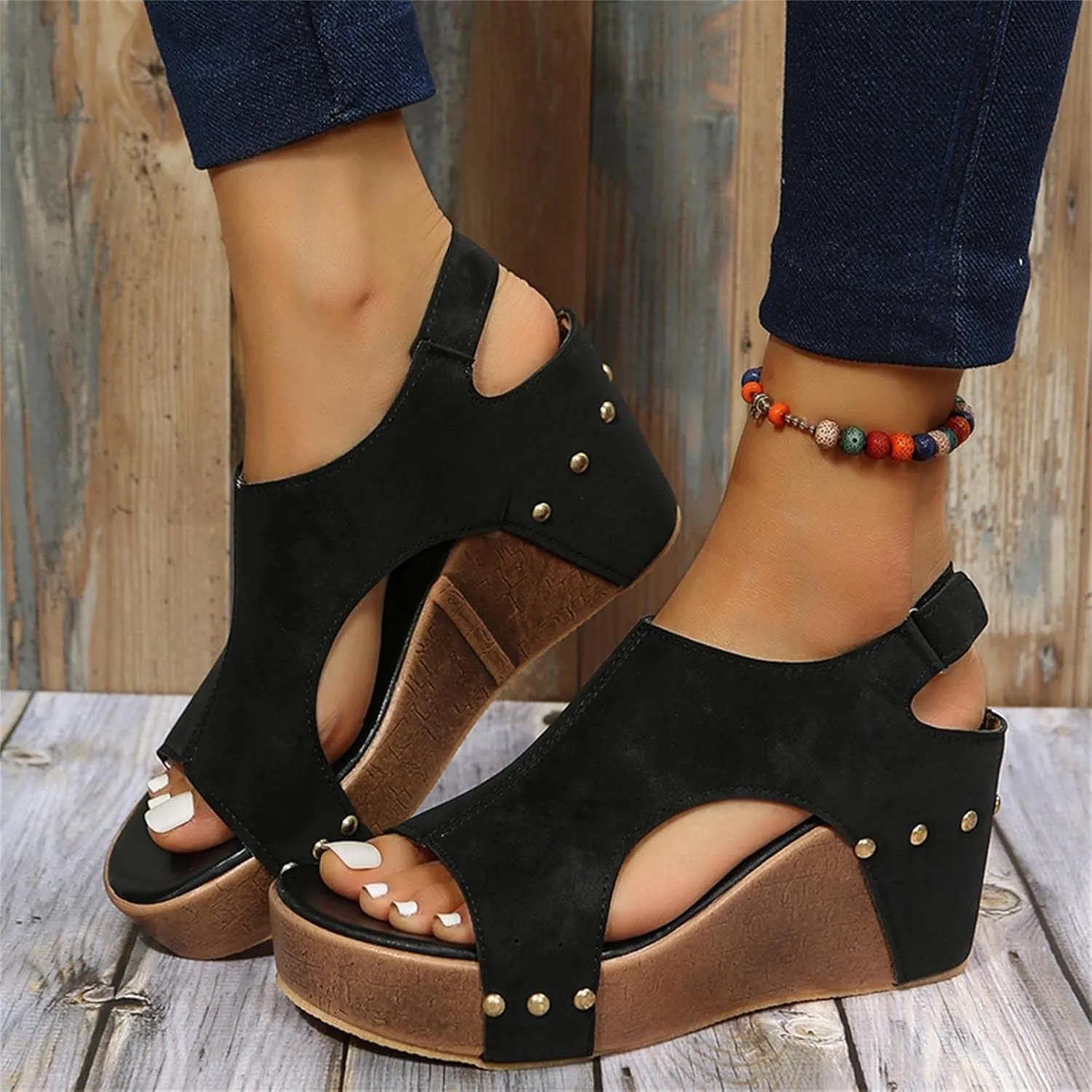 Womens Summer Fashion Open Toe Breathable Flatform Wedge Heel Sandals Thick Sole Non Slip Shoes with Arch Support for Comfort