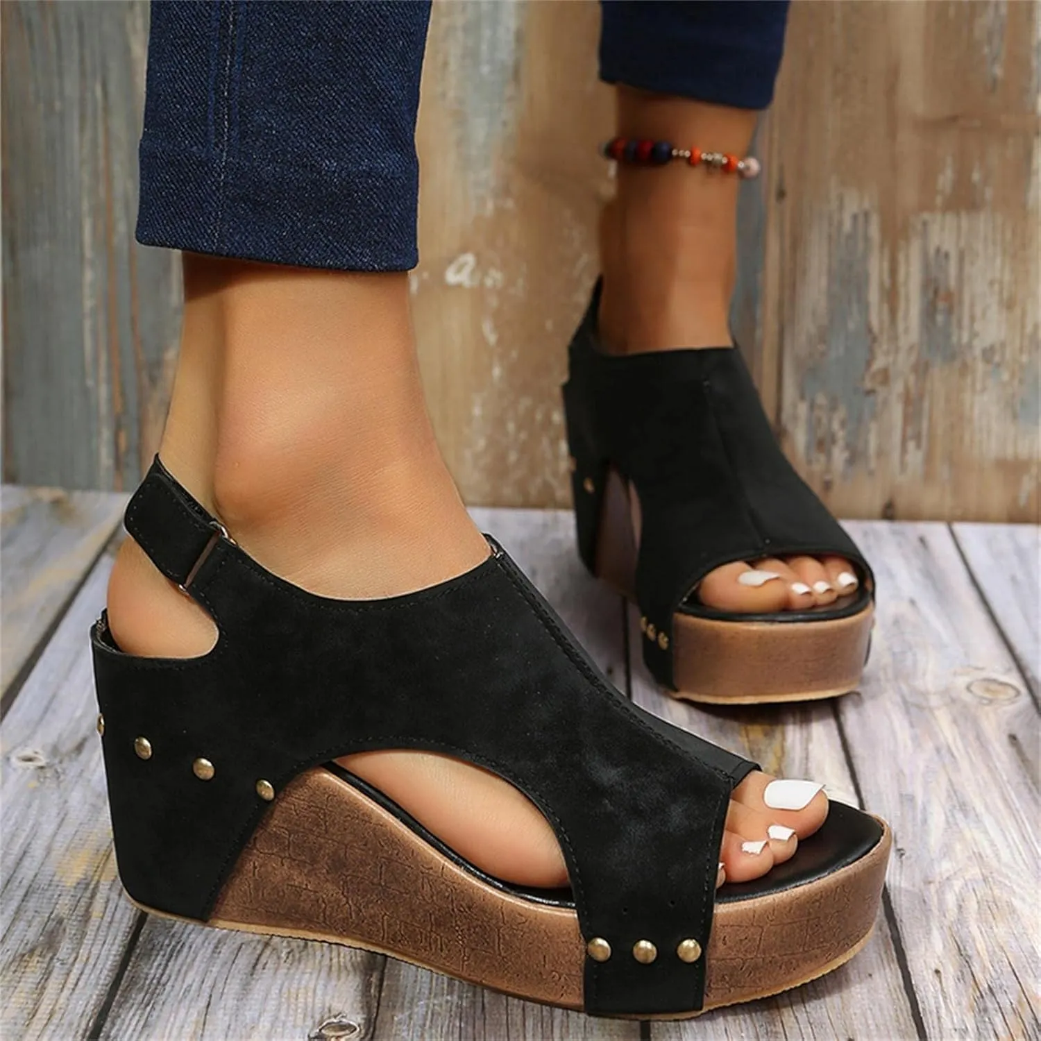 Womens Summer Fashion Open Toe Breathable Flatform Wedge Heel Sandals Thick Sole Non Slip Shoes with Arch Support for Comfort