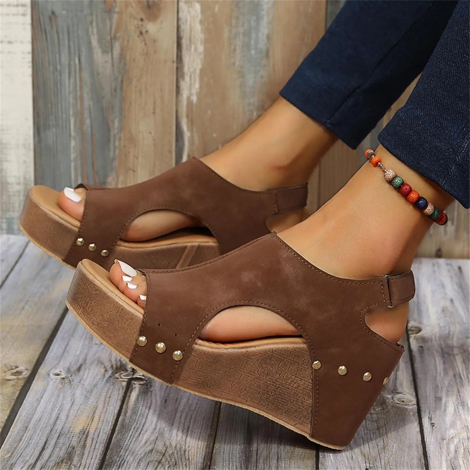 Womens Summer Fashion Open Toe Breathable Flatform Wedge Heel Sandals Thick Sole Non Slip Shoes with Arch Support for Comfort