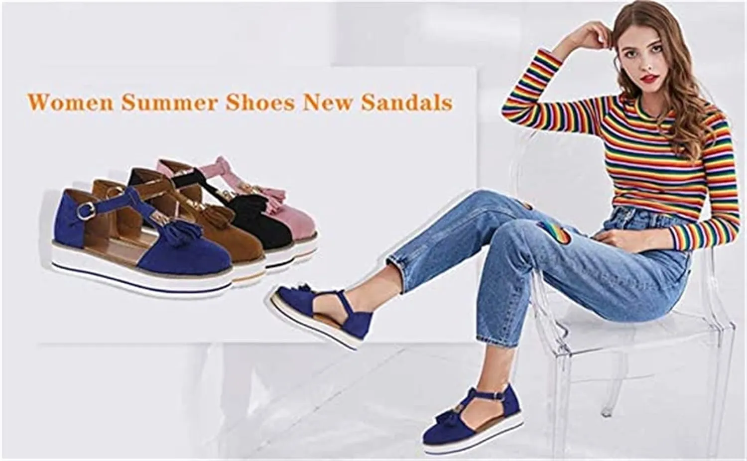 Women's Walking Shoes Orthopedic Walking Sandals 2022 Retro Round Toe Loafers Wedge Sandals Casual Summer Closed Toe Canvas Shoes,Blue,US7/EU38