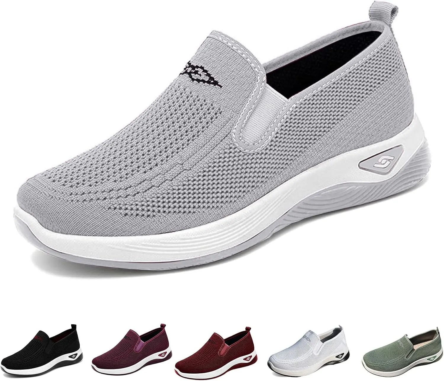 Woven Orthopedic Sneakers for Women Men Mesh Breathable Running Shoes,Outdoor Go Walking Slip on Diabetic Foam Shoes,Lightweight Non-Slip Soft Sole Athletic Sneakers with Arch Support