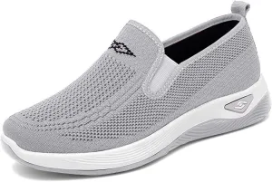 Woven Orthopedic Sneakers for Women Men Mesh Breathable Running Shoes,Outdoor Go Walking Slip on Diabetic Foam Shoes,Lightweight Non-Slip Soft Sole Athletic Sneakers with Arch Support