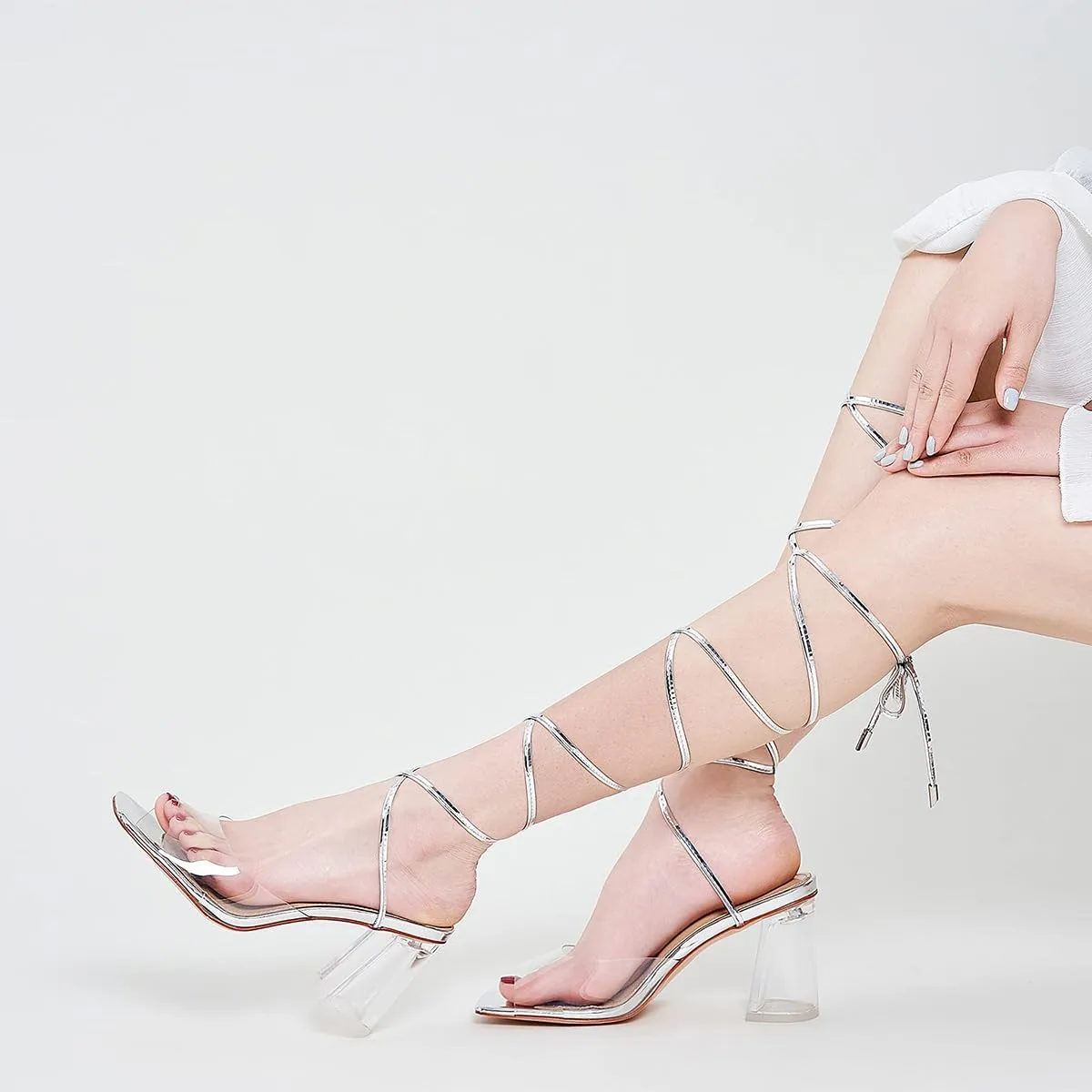 XYD Clear Block Heel Sandals for Women Open Toe Dressy Summer Transparent Ankle Strappy Pumps Party Wedding Shoes