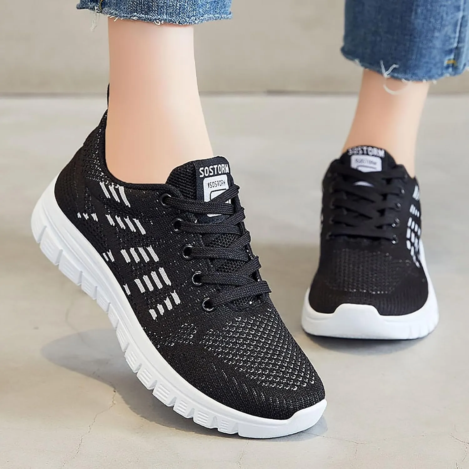 ZSpzx Summer Walking Shoes for Women Mesh Knit Breathable Running Sneakers Comfy Lightweight Non Slip Air Cushioned Daily Wear Arch Support Shoe Fashionable Mesh Ladies Casual Platform Footwear